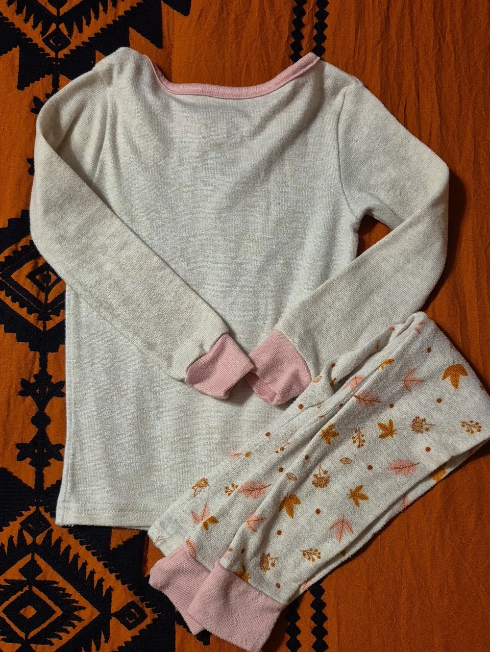 Essentials Cream and Pink Long Sleeve Pajama Set with Gold Script